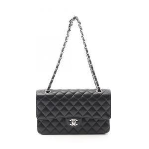 CHANEL Matelasse Double Flap Shoulder Bag in Calfskin Leather, Black, AO1112